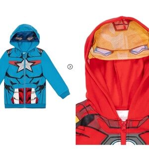 Two marvel avengers sweatshirts with pockets, one red size 4T ,blue extra small.